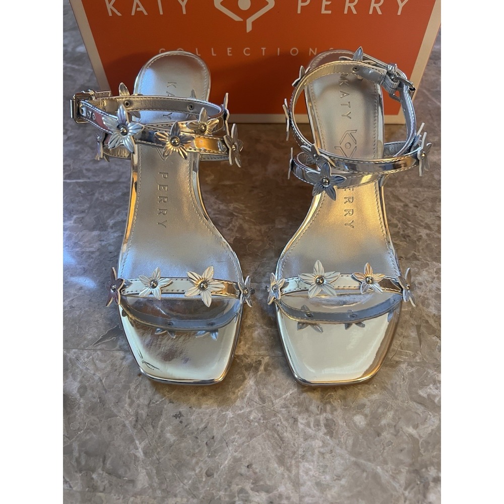Silver Floral Strappy Heel Women's Size 6.5 NEW NIB Katy Perry Summer Spring Fun - Picture 3 of 6